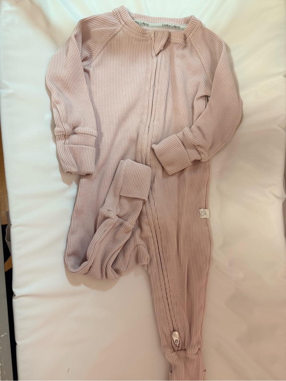 Mauve Ribbed Footed One-Piece Zipper Pajamas Loulou Lollipop